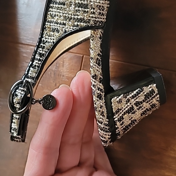 J.Renee slingback mule 7.5 with covered kitten heel plaid metallic baddie - Picture 3 of 11